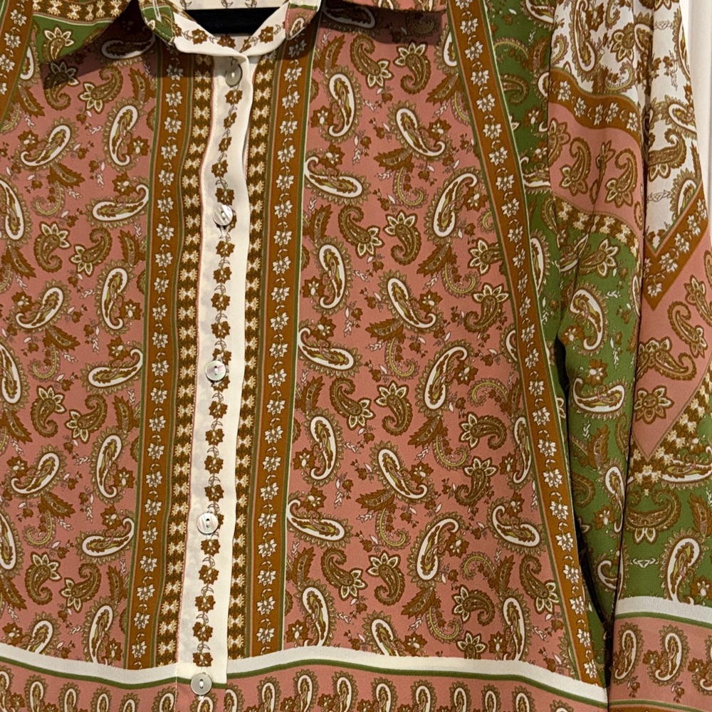 Rose & Olive Paisley Button-Down Shirt - Green, Pink, White - Picture 3 of 3